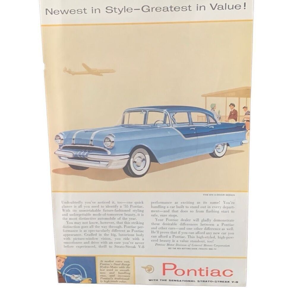 Vintage 1955 Pontiac 870 4-Door Sedan Ad Advertisement